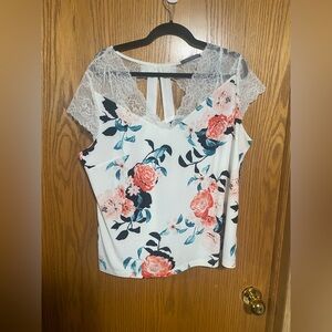 Floral Lace & Crepe Top with Back